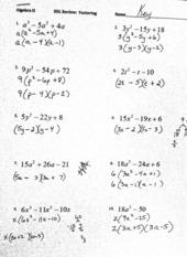 factoring review worksheet algebra 2